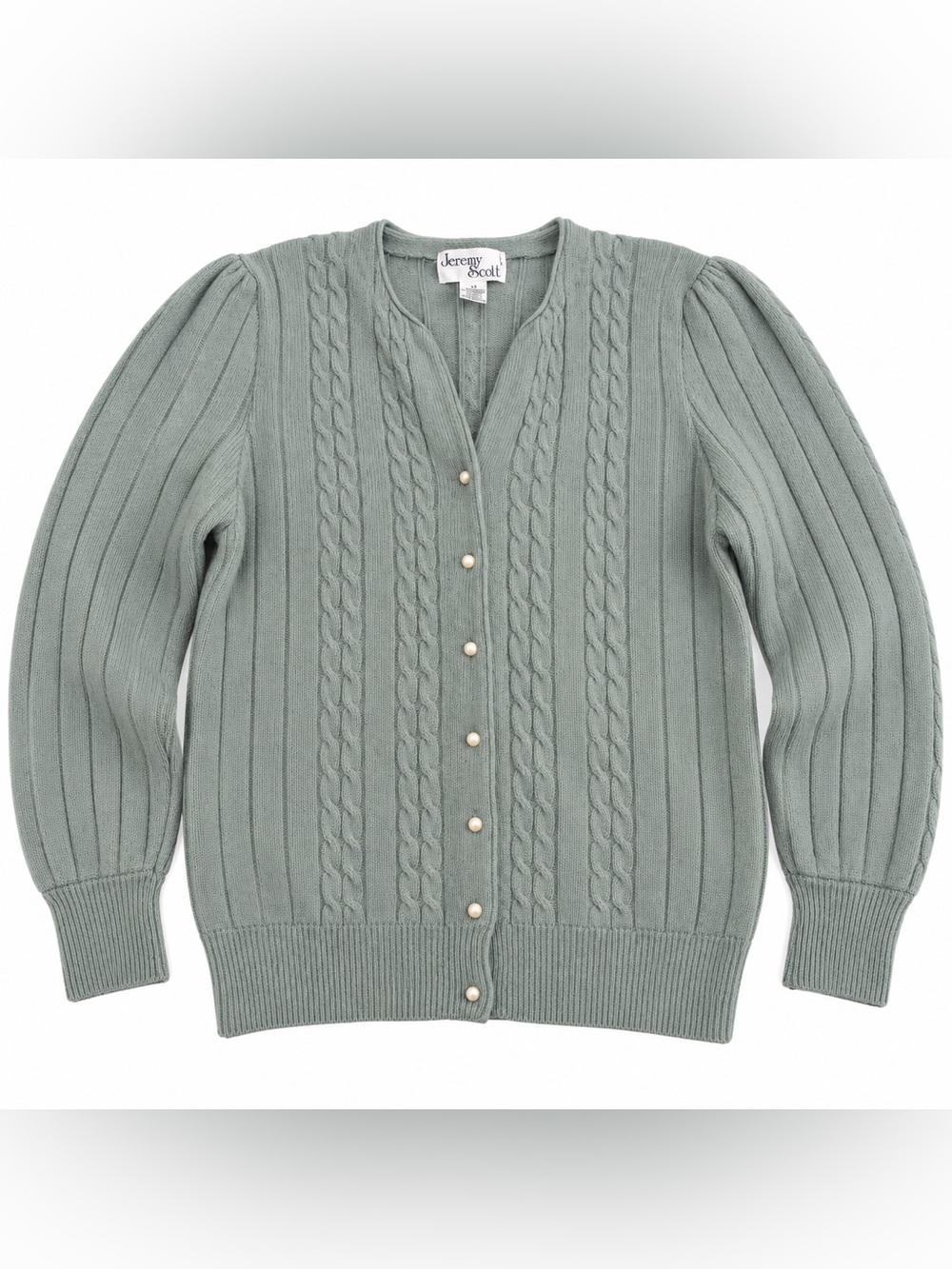 Vintage Jeremy Scott Lambswool Angora Cable Knit Cardigan Sage Green Size Large